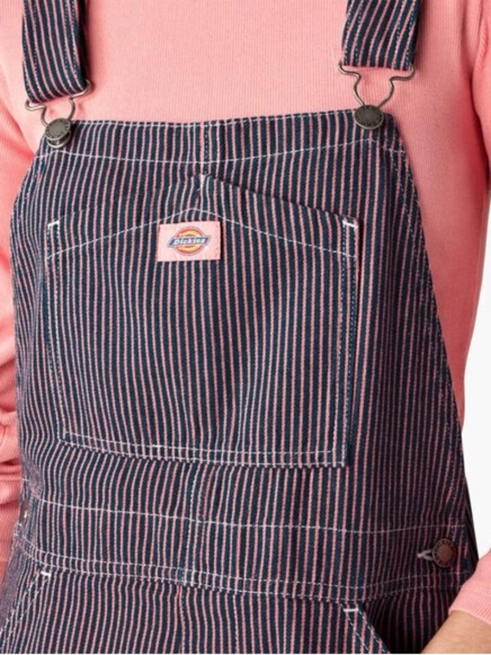 Dickies Navy and Pink Striped Bib Overalls